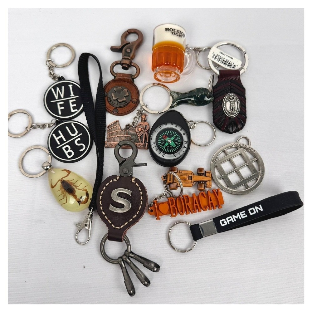 Novelty Keychains‎ Beer Mug Scorpion Compass Golf Leather Estate Sale Lot (12)